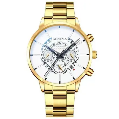 Classic Fake Three-Eye Men's Watch with Calendar Steel Band Dial Quartz Wristwatch Business Steel Strap Wholesale