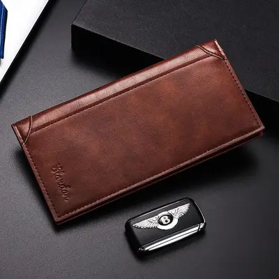 Men's Long Ultra-Thin Leather Wallet with Multiple Card Slots, Retro Style - 7