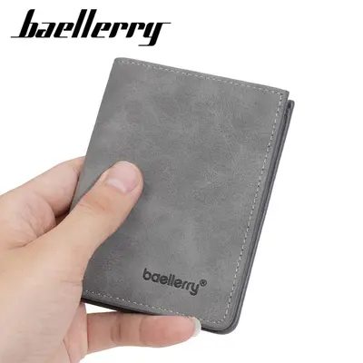 Men's Short Wallet, Matte Leather, Slim Bifold with Ticket Slot
