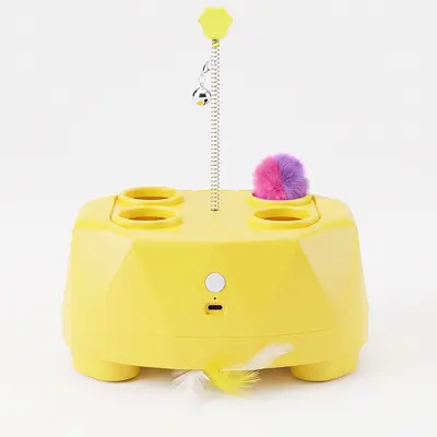 Cheese House Electric Whack-a-Mole Cat Toy with Feather Wand - 10