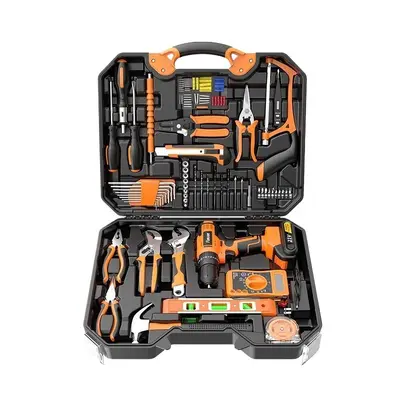 Home and vehicle maintenance tool box with electric drill and screwdriver