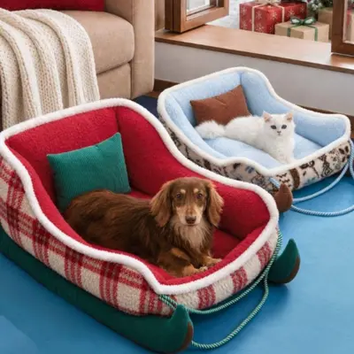 Cross-border Wholesale Christmas Sled, All-Season Dog Bed, Small Dog Pet Sleeping Nest, Winter Warm Pet Kennel