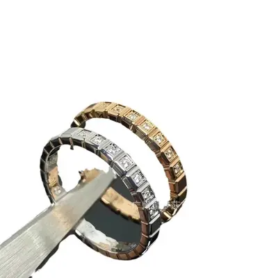 V altın buz küpü çift yüzük 18K elmaslı - 6