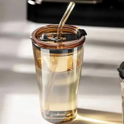 Cam pipetli çift içecek bardağı, kapaklı 500 ml büyük kapasite - 3