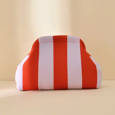 Knitted Striped Cloud-Shaped Women's Cosmetic Bag, Large Capacity - 13