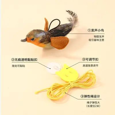 Hanging Realistic Bird Cat Toy with Chirping Sound for Doors - 3