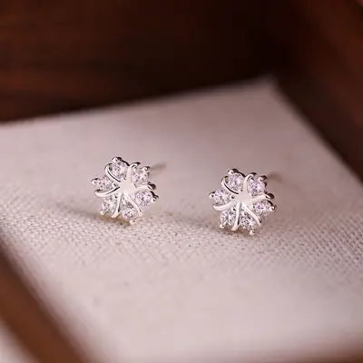S999 Sterling Silver Snowflake Stud Earrings for Women - 6