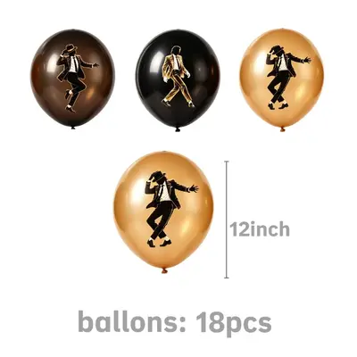Michael Jackson temalı siyah altın doğum günü parti dekor seti, afiş ve balon - 12