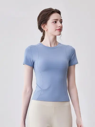 Women's Yoga Top, Tight Fit, Breathable Quick-Dry, Short Sleeve - 12