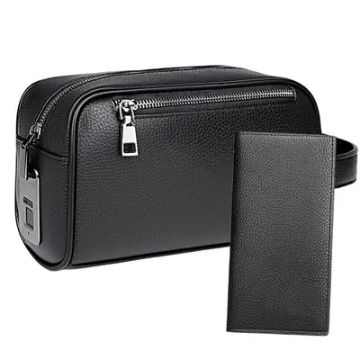 Men's Handbag with Fingerprint Lock, Litchi Grain and Coin Pocket - 11