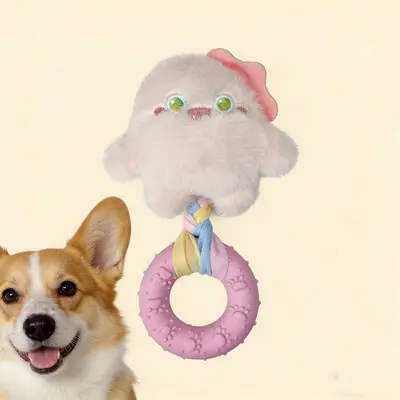 Durable Plush Squeaky Dog Toy with Chew Ring - 7