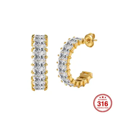 Zirkon Kaplamalı 316 Paslanmaz Çelik Klips Küpe Küçük Chanel Tarzı - 12