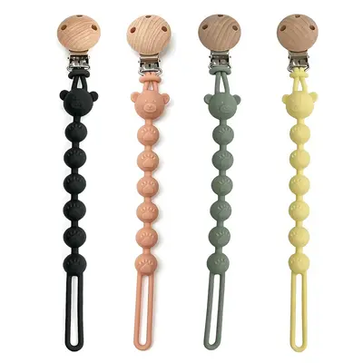 Baby Silicone Pacifier Chain Bear Anti-Lost Beech Wood Clip