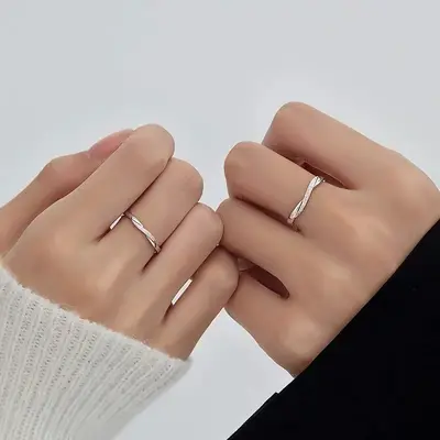 925 sterling silver double rings, minimalist unisex design - 8