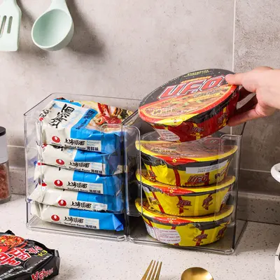 Desktop instant noodle storage organizer with shelf - 2