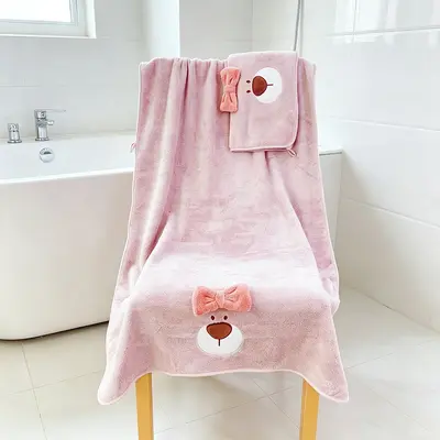 Children's Coral Fleece Towel Set, Quick-Dry, Thick and Absorbent