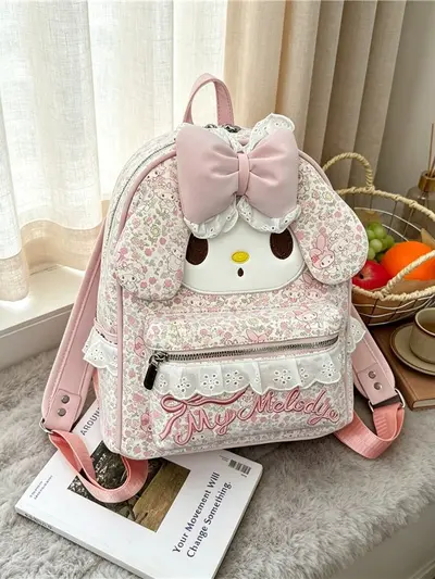 Korean-Style Floral Backpack, Cute Girls' Bow Knot Backpack - 4