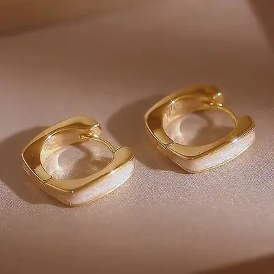 White geometric square earrings minimalist - 2