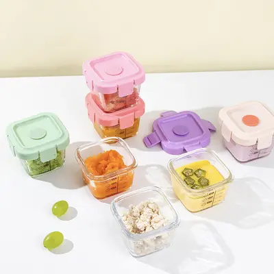 Hochborosilikat-Glas-Babybrei-Aufbewahrungsbox, Kinderschüssel, versiegelt, lagerfähig, hitzebeständig, hochtemperaturbeständig, mikrowellenfest, verdickt - 5