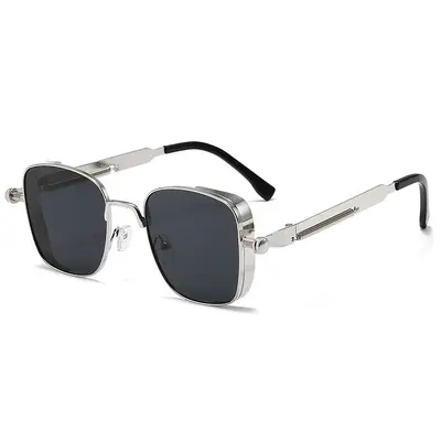 Punk Metal Square Frame Sunglasses for Men with Spring Hinges - 8