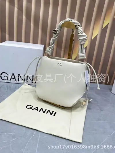GANNI 2026 Women's Woven Hexagonal Bucket Bag, Single Shoulder or Crossbody - 6
