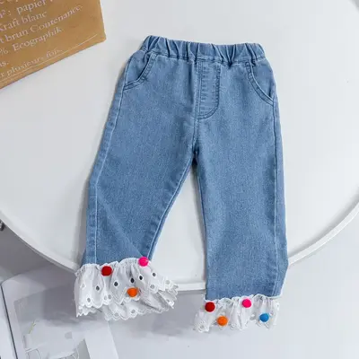 Girls' Denim Flared Jeans with Ruffle Trim, Spring Autumn 2026 - 6