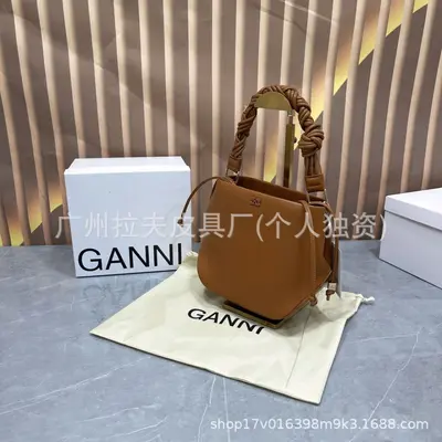 GANNI 2026 Women's Woven Hexagonal Bucket Bag, Single Shoulder or Crossbody - 11