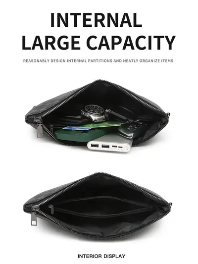 Men's Clutch Bag, Large Capacity Soft Leather Envelope Bag - 2