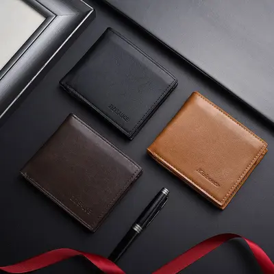 Genuine Soft Leather Men's Short Wallet with Coin Pocket - 3