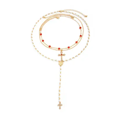 Cross Rhinestone Pendant Necklace Alloy Chain