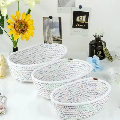 Oval Cotton Rope Storage Basket, Desktop Organizer Basket - 13