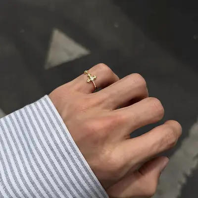 S925 Sterling Silver Cross Flower Ring Unisex