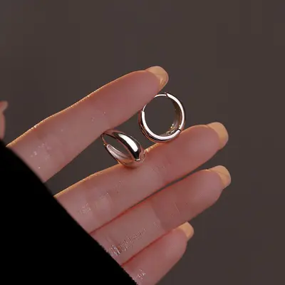 S999 sterling silver round earrings simple bright style - 3