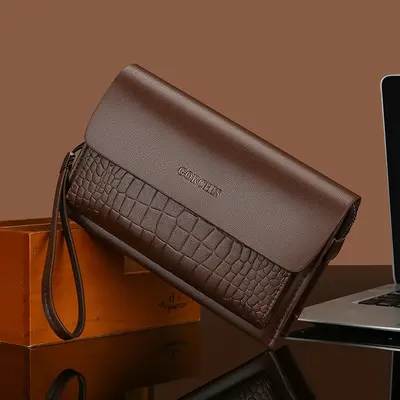 Men's Clutch with Combination Lock, Crocodile Embossed Soft Leather - 9