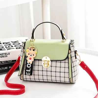 Plaid Women's Handbag, Single-Shoulder Strap Bag with Charm - 11