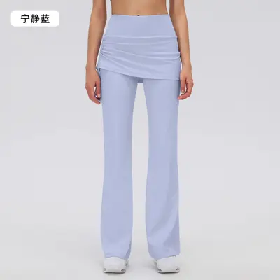 Faux Two-Piece High-Waisted Yoga Pants with Side Drawstring, Stretch, Model D26142 - 10