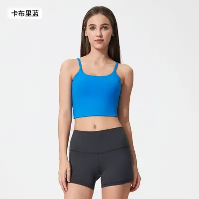 Women's Yoga Tank Top with Chest Pads, Thin Straps, Open Back, C5238 - 12