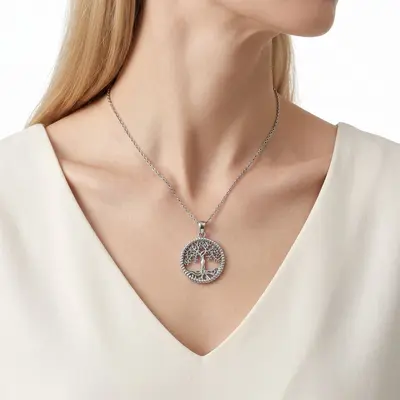 Lebensbaum Damen-Halskette, Silber, durchbrochenes Design, Trendkette