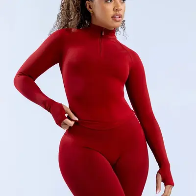 DFYNE Quarter-Zip Matte Super Soft Nylon Long Sleeve Yoga Top Jacket - 5