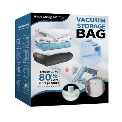 Thickened Transparent Blue Vacuum Compression Storage Bags for Travel Bedding Clothes Quilts Bulk - 10