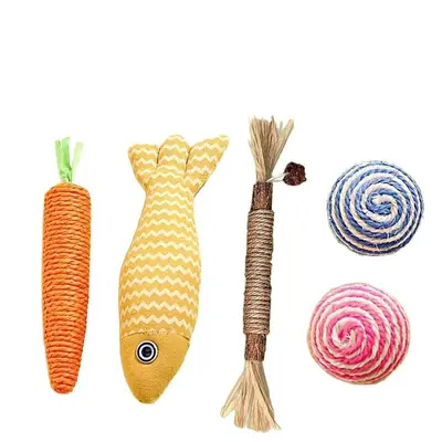 Cat Chew Toy Stick with Sisal Ball and Catnip Fish, for Kittens - 4