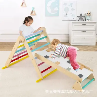Solid Wood Triangle Set 7-in-1 Foldable Baby Climbing Frame