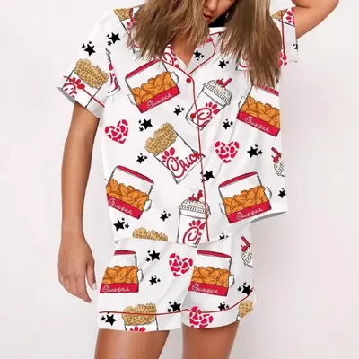 Damen-Kurzarm-Shorts-Hausanzug-Set mit digitalem Druck