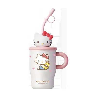 Karikatür Kitty Paslanmaz Çelik Su Bardağı Saplı Pipetli Taşınabilir - 10