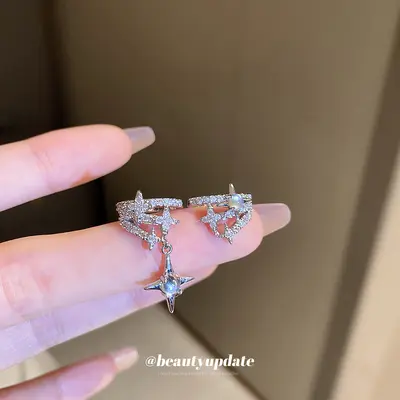 Zircon Star Minimalist Non-Pierced Ear Cuff Asymmetric Ear Bone Clip Earring