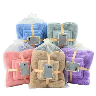 Coral Velvet Towel Set, 3 Pieces, Absorbent and Lint-Free