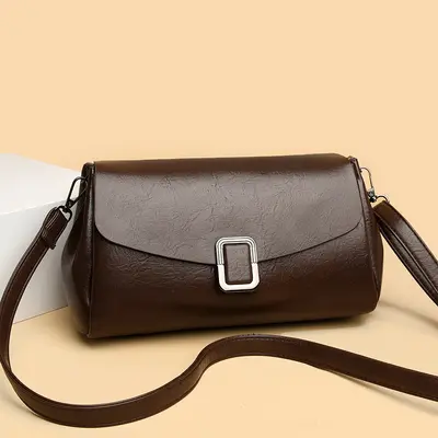 Women's Small Square Bag, Soft Textured, Beige, Underarm Style - 6
