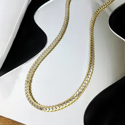 Men's necklace, Cuba chain, double, luxury, gold color