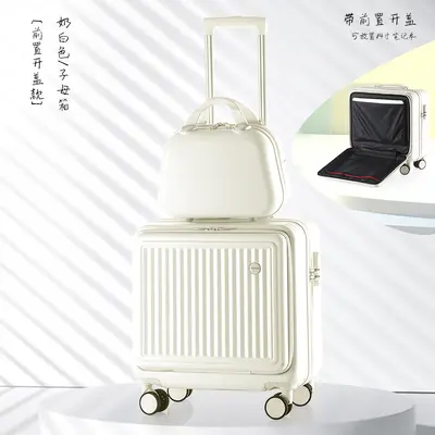 Universal Wheeled Front-Opening Trolley Luggage 18 Inch Small Boarding Bag Travel Suitcase for Men and Women Carry-on Luggage Mommy Bag Password Lock Box