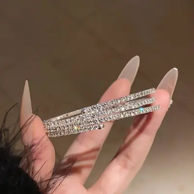 Mehrschichtiges elastisches Strass-Armband, Roségold - 7